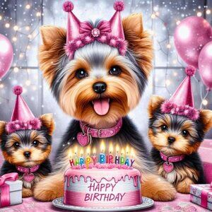 Yorkie Birthday Card